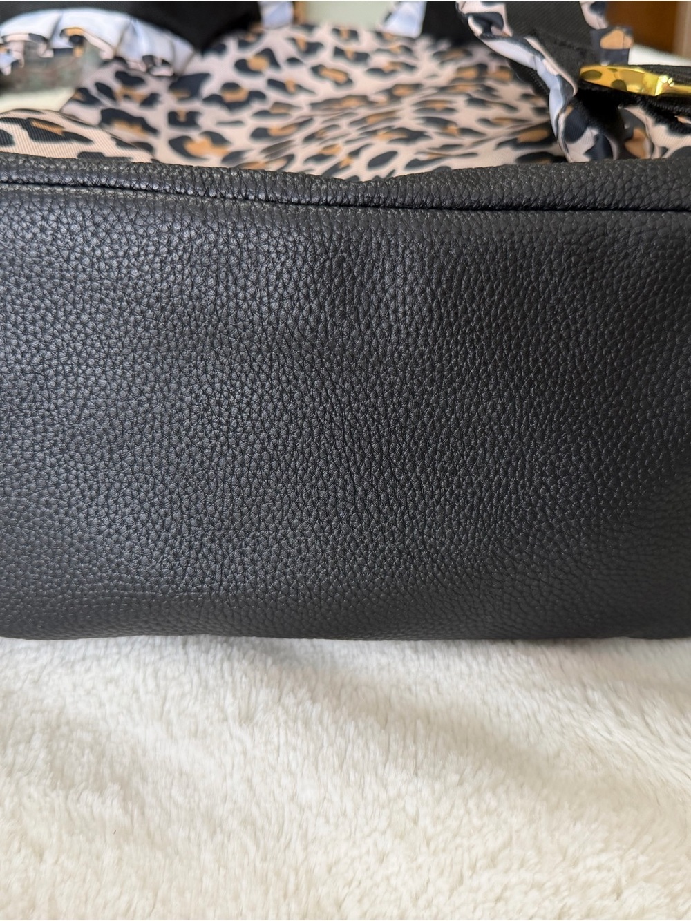 NWOT Posh Peanut Leopard Print Ruffle Diaper Backpack Bag w/ Black & Teal Accent - Picture 4 of 4